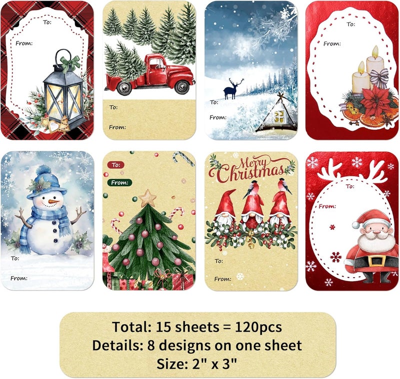 DreamBuilt 120 PCS Christmas Gift Tags, Self Adhesive Gift Stickers, 2"x3" Christmas Name Tags, Decorative to from Stickers for Presents - Image 2